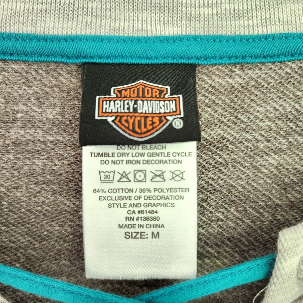 Harley Davidson Women's Size Medium Gray Long Sleeve Pullover Teal Accents - Picture 4 of 6